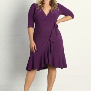 Kiyonna Whimsy Dress: Deep Purple/Plum Wrap Midi Dress with Ruffle Hem